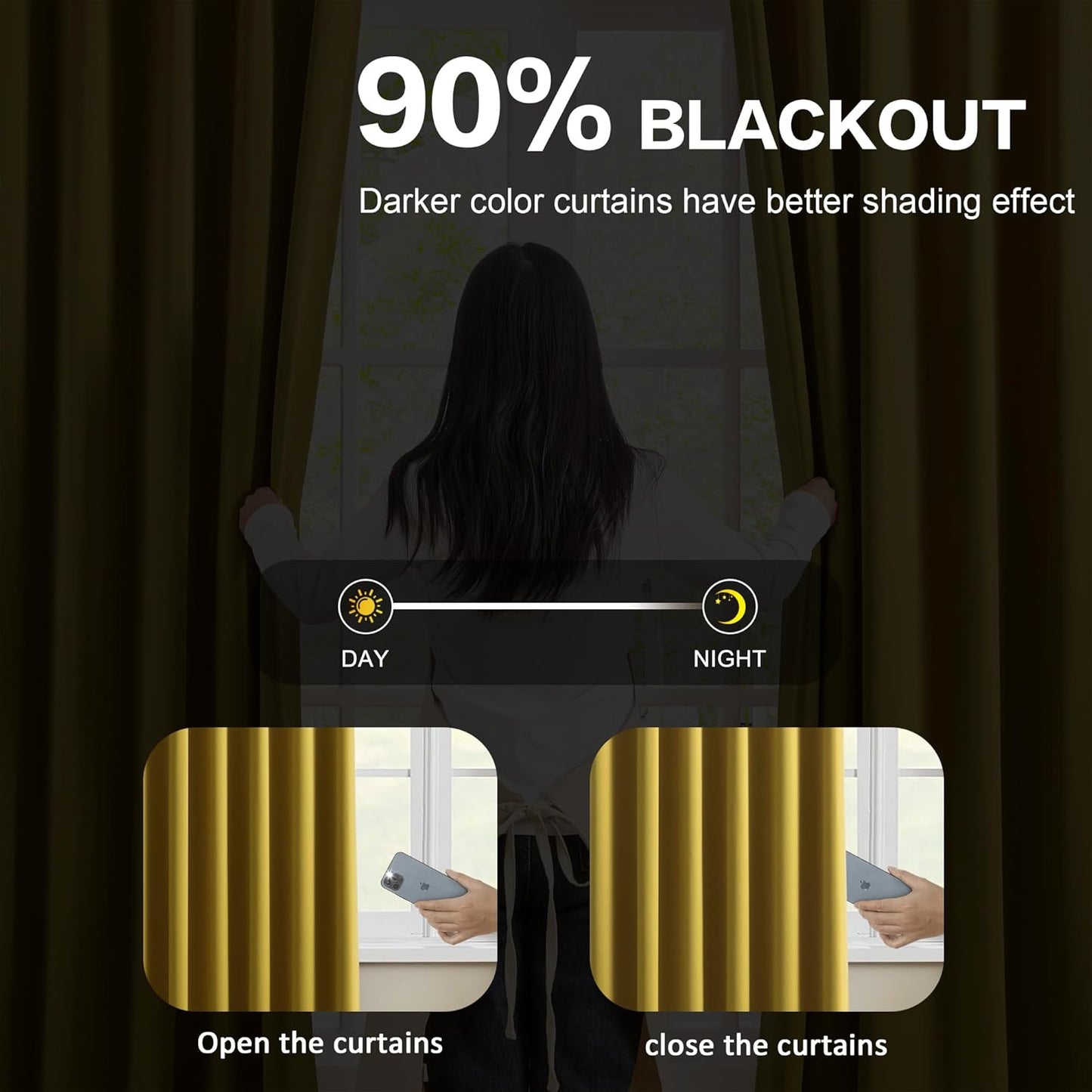 KEQIAOSUOCAI Yellow Pinch Pleated Curtains 45 Inch Length 2 Panels Set Noise Cancelling Window Drapes for Nursery Bedroom Living Room 40x45