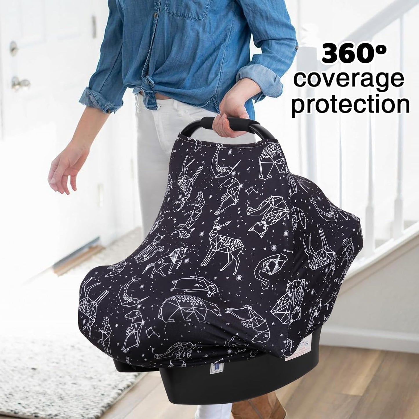 Rquite All-in-1 Car Seat Cover Baby, Carseat Covers for Girl Boy, Stretchy Soft Infant Car Seat Cover, Multi-use Baby Carrier Cover, Car Seat Canopy, Stroller Sun Shade, Nursing Breastfeeding Cover