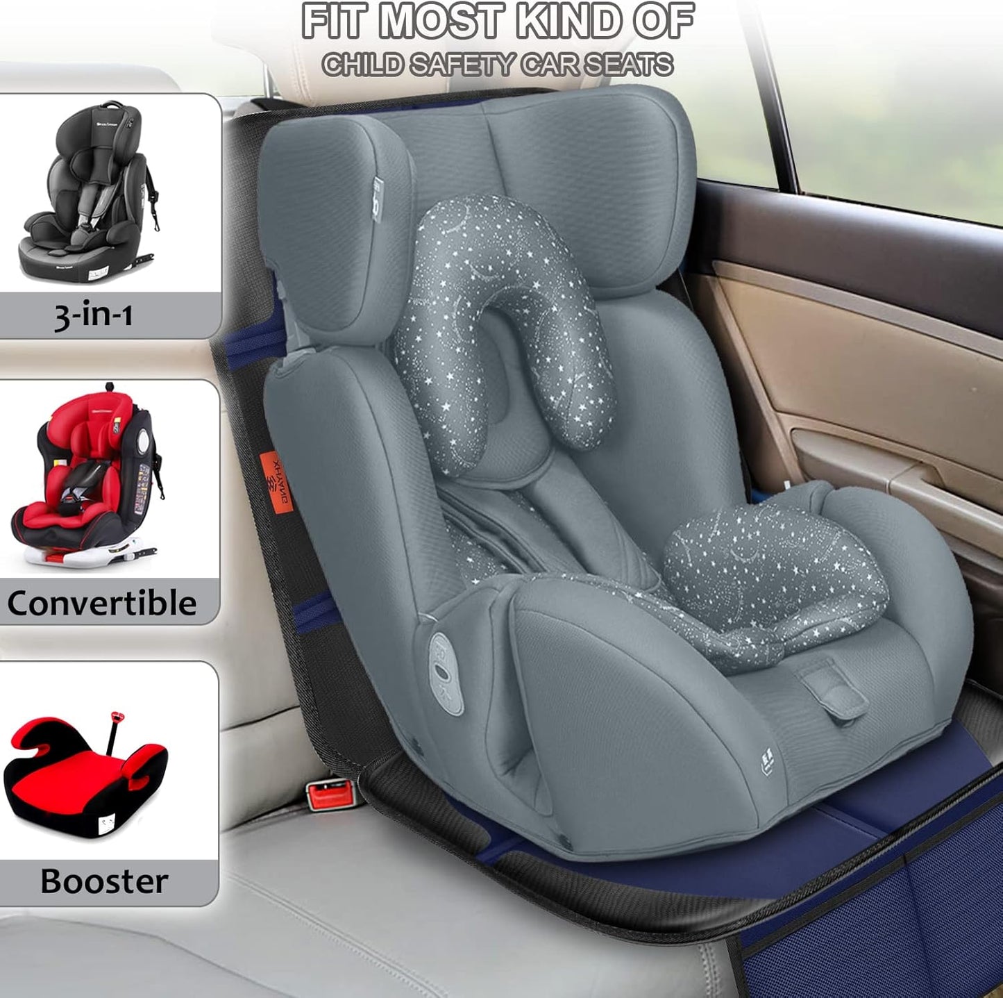 Car Seat Protector,2 Pack Automotive Seat Protectors Baby Carseat Pad Waterproof & Durable 600D Fabric for Child Baby Car Seat Mat Vehicle Pet Cover 2 Storage Pockets (Blue)