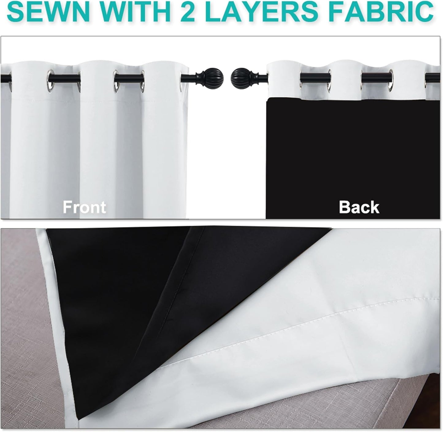 NICETOWN Blackout Curtains 80 inches Long, 2 Pieces, 42" Wide Each Panel, Greyish White, Full Light Blocking Drapes with Black Liner for Nursery, Thermal Insulated Draperies for Hall, Villa