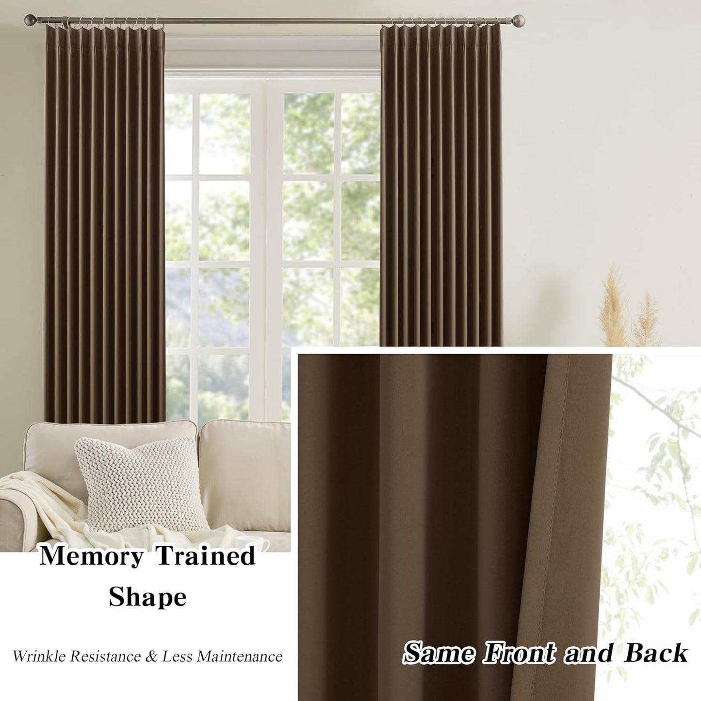 KEQIAOSUOCAI Brown Blackout Curtains 150 Inches Long, Extra Long Pinch Pleats Living Room Curtains Thermal Pleated Curtains Panels Drapery for Home, Hotel, Office, 40" W x 150" L, Set of 2