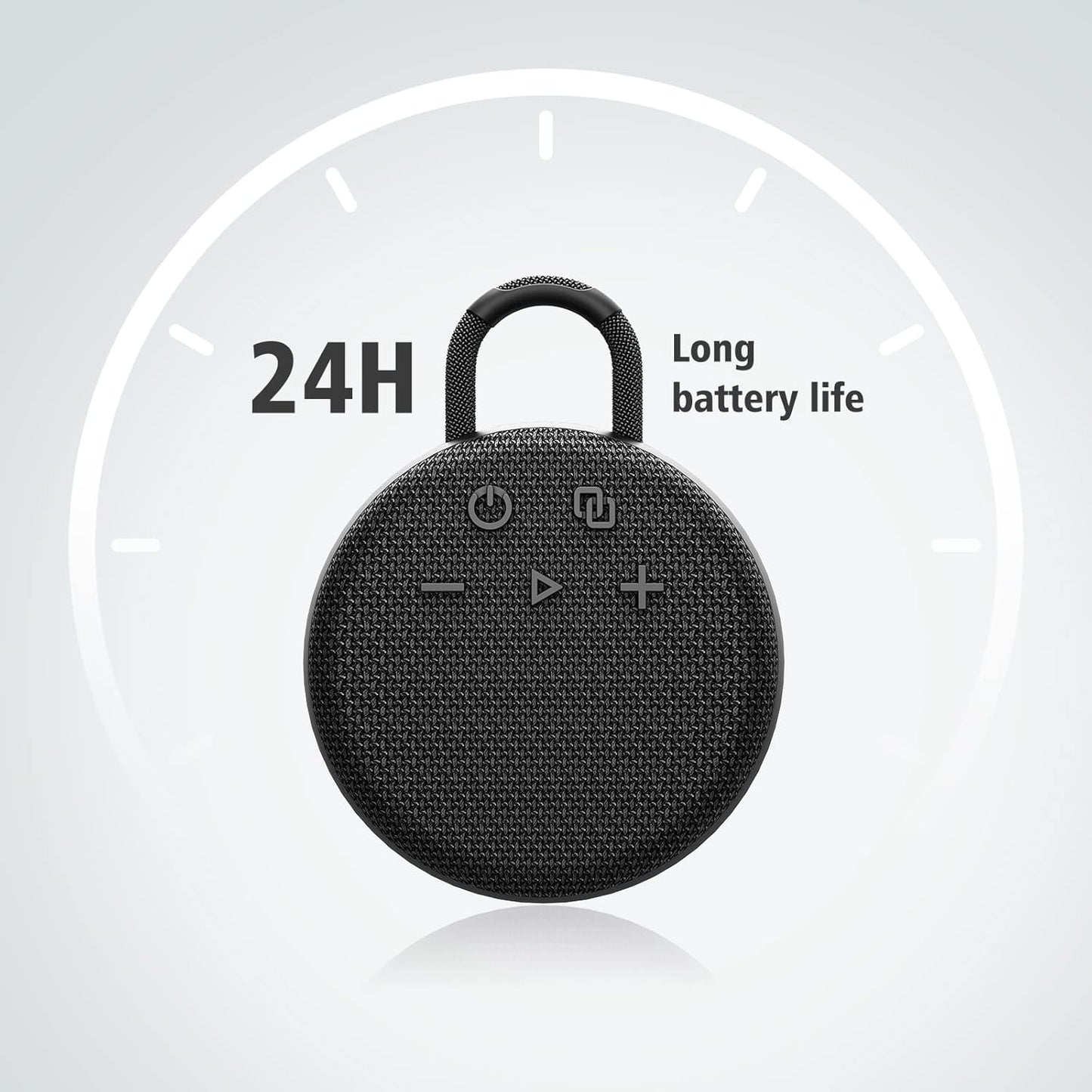 MusiBaby Mini Bluetooth Speaker – Bluetooth 5.3 with 6956C Chipset, IPX7 Waterproof, Rubberized Shell, Clip-On Lanyard, Ultra-Portable for Shower, Pool, Teens, Backpack, Gifts (Black)