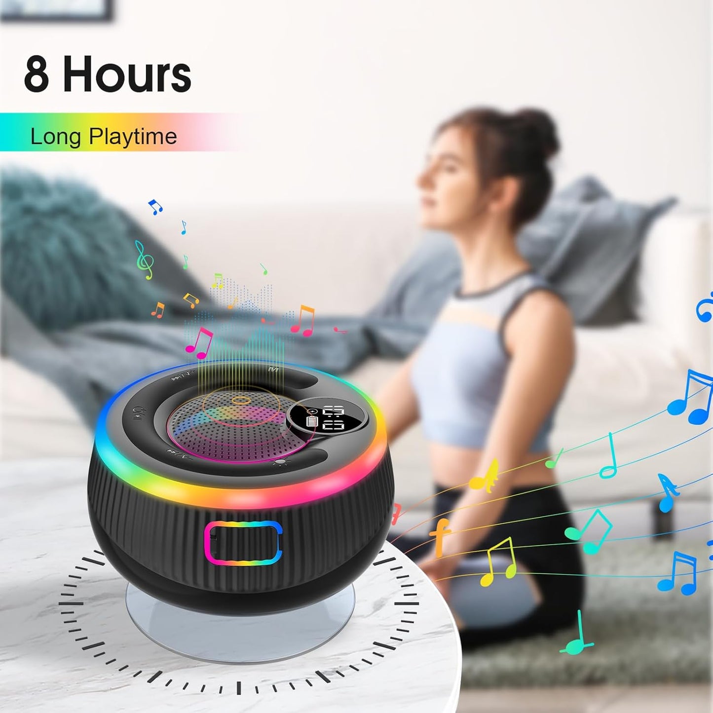 Bluetooth Speaker, HD Stereo Sound Shower Speaker, IPX7 Waterproof, Digital Display Portable with Suction Cup, LED Light, Small Wireless for Outdoor Party Beach Bathroom, Blue