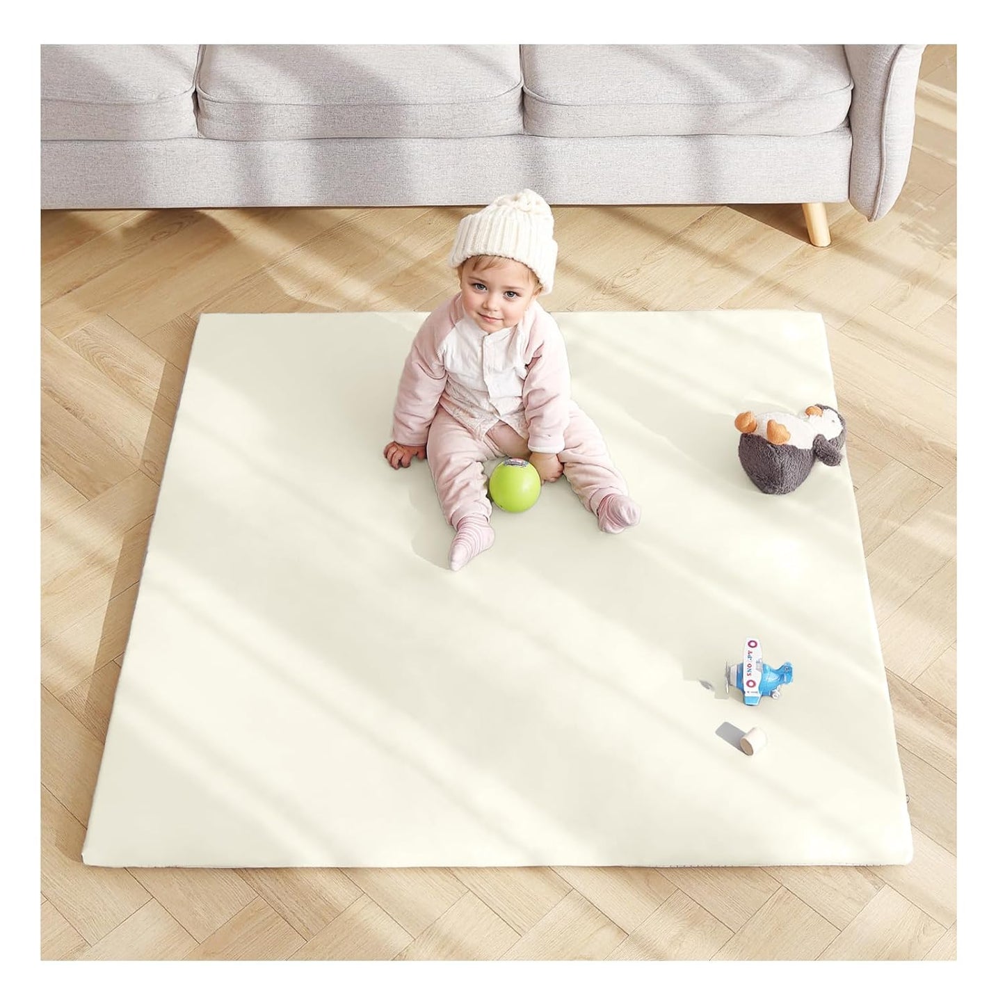 Baby Play Mat 48"x48" – Thick, Non-Slip Foam Mat for Babies and Toddlers. Foldable, Scrubbable, Odorless, and Soft, Ideal for Playpens, Crawling, and Indoor Playtime-Beige