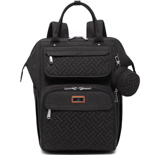 BabbleRoo Diaper Bag Backpack, Multifunction Nappy Changing Bag with Changing Pad, Stroller Straps & Pacifier Case, Unisex Stylish Travel Back Pack for Moms & Dads - Black