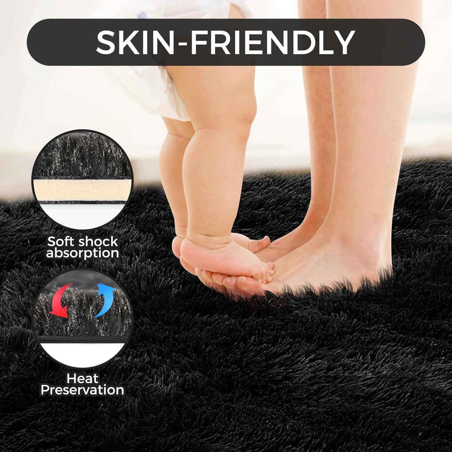 Extra Large Shag Rug, 9x12 Ultra Soft Indoor Modern Area Rugs for Living Room, Non-Skid Modern Nursery Rugs, Fluffy Carpet for Boy and Girls Room Dorm Home Decor Aesthetic, Black