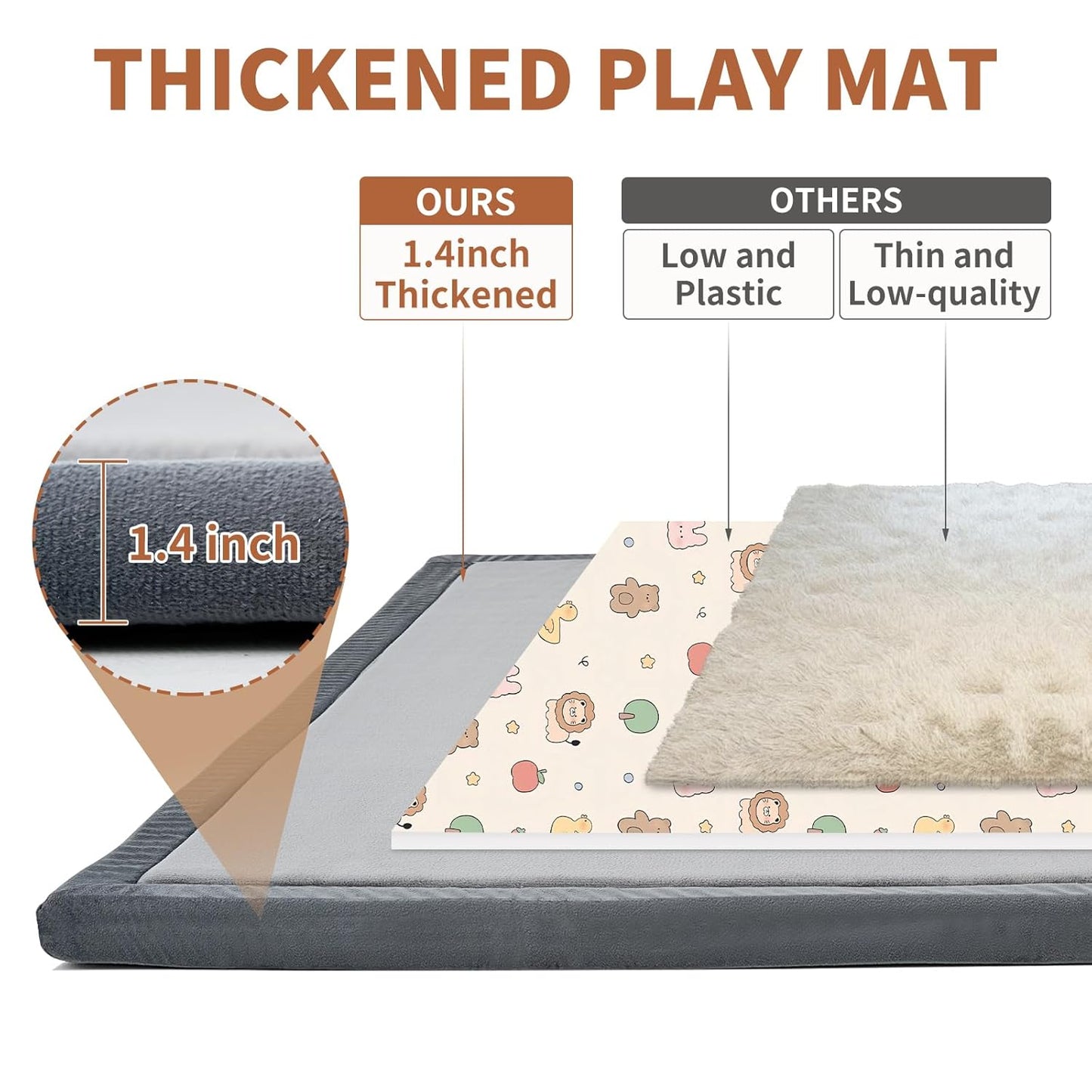 Baby Play Mat for Floor - 1.4" Thick Memory Foam Rug, 70"x59" Playpen Tummy Time Mat, Soft Velvet Nursery Rug, Large Padded Crawling Mat, Cushioned Pads for Playroom Toddlers, Infants, Yoga, Tatami