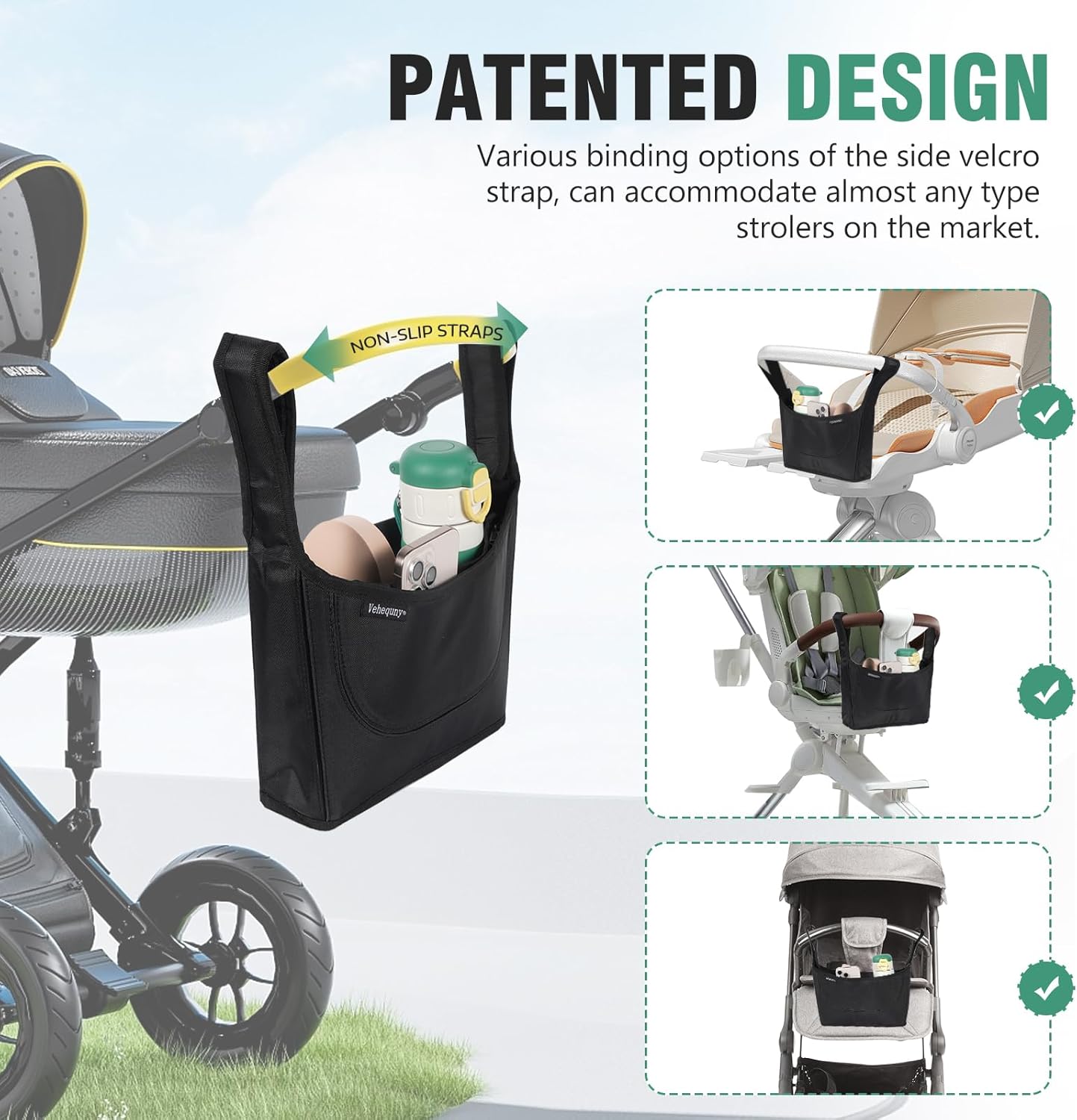 Stroller Caddy, Universal Stroller Organizer,600oz Large Storage Stroller Organizer Bag Fits for Uppababy, Baby Jogger, Britax, BOB, Cruz, Minu, G-Series ,Most Strollers