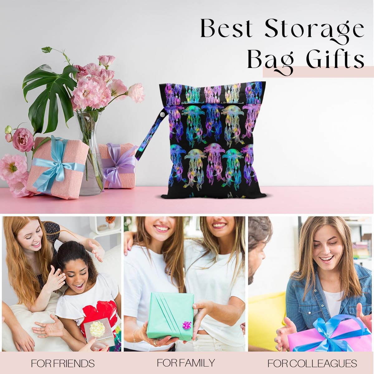 Waterproof Wet Bag for Swimsuit, Travel Beach Wet Dry Bag, Hidden Zipper Reusable Jellyfish Wet Bags, for Travel Beach Wet Swimsuits Toiletries Diapers Dirty Gym Clothes Laundry Bag