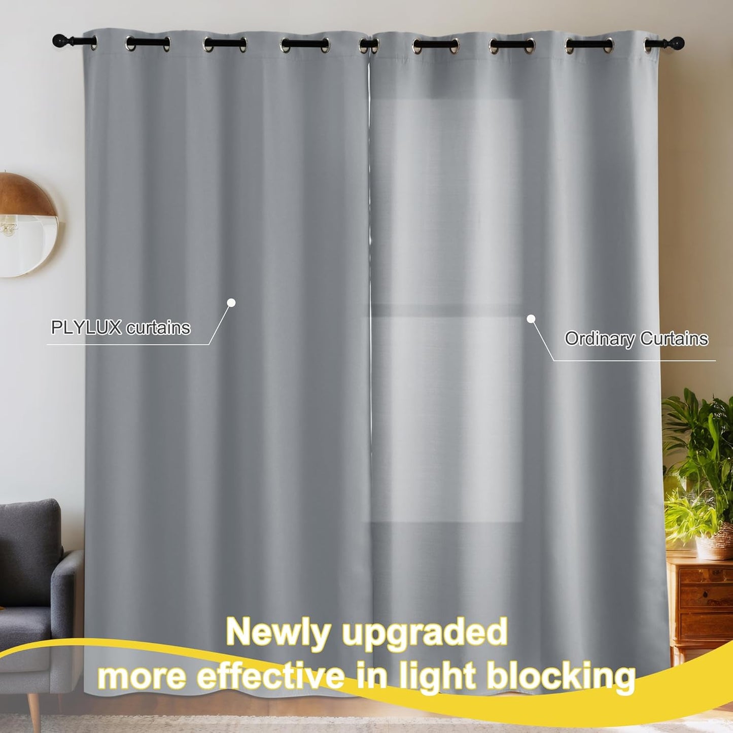 NICETOWN Plylux Blackout Curtains 84 inch Long 2 Panels for Bedroom, Grommet Thermal Insulated Room Darkening Curtains for Living Room Sliding Door Curtians for Patio Glass Door, 52 x 84, Dove Gray