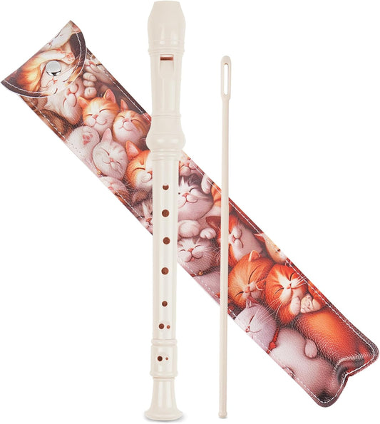 Recorder Instrument for Beginner Kids Adults,8-Hole Soprano Descant Recorder Music Flute with with Cleaning Rod & Leather Case For School Student Home Entertainment(2-Dense Cat)