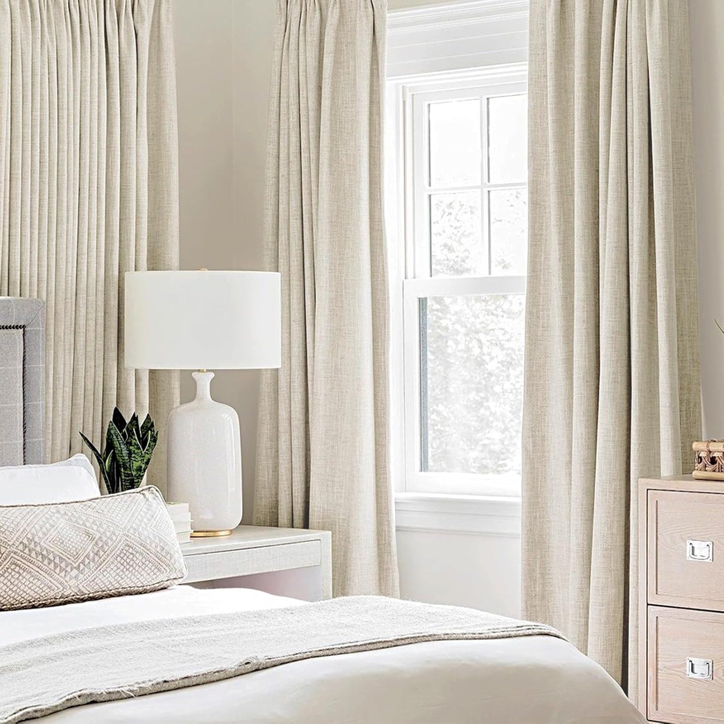 MIULEE 100% Blackout Linen Textured Curtains for Bedroom Solid Thermal Insulated Cream Grommet Room Darkening Curtains & Drapes Luxury Decor for Living Room Nursery 42 x 84 Inch (2 Panels)