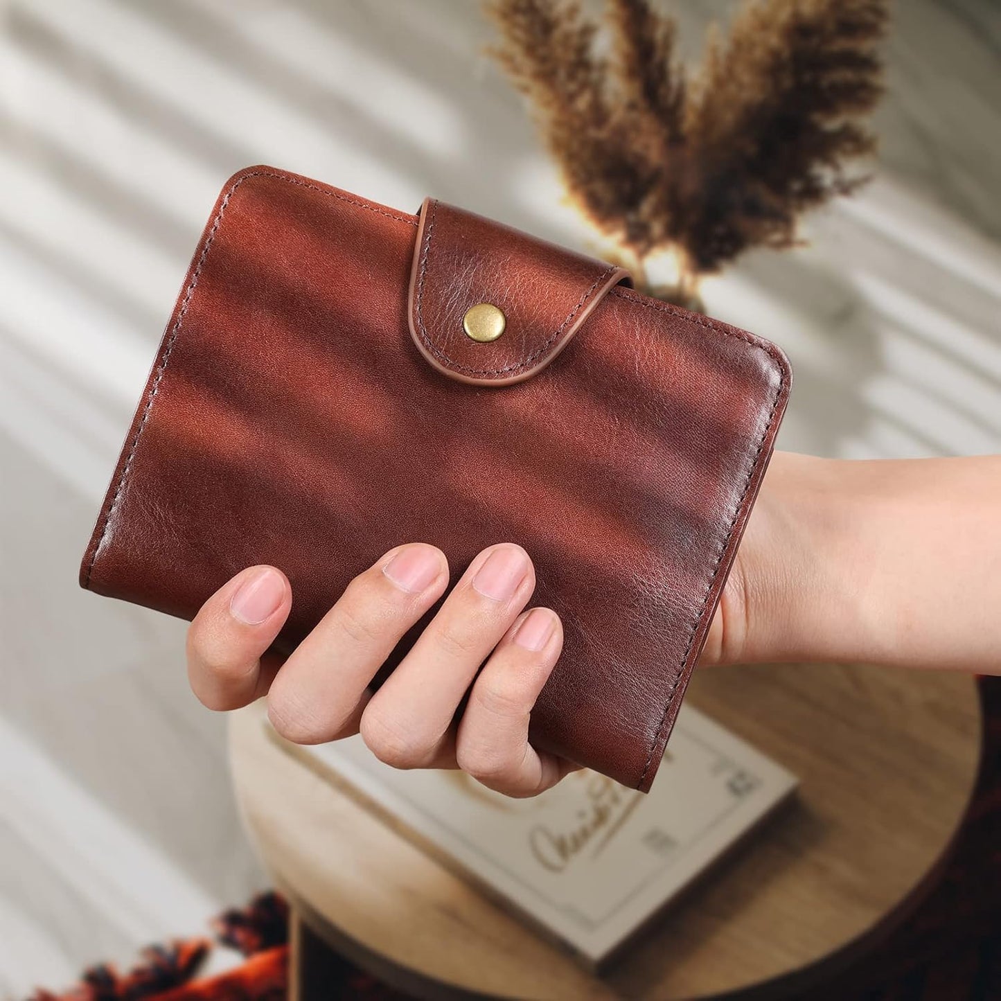 Real Leather Wallet Functional RFID Bifold Passport Holder Travel (Coffee)