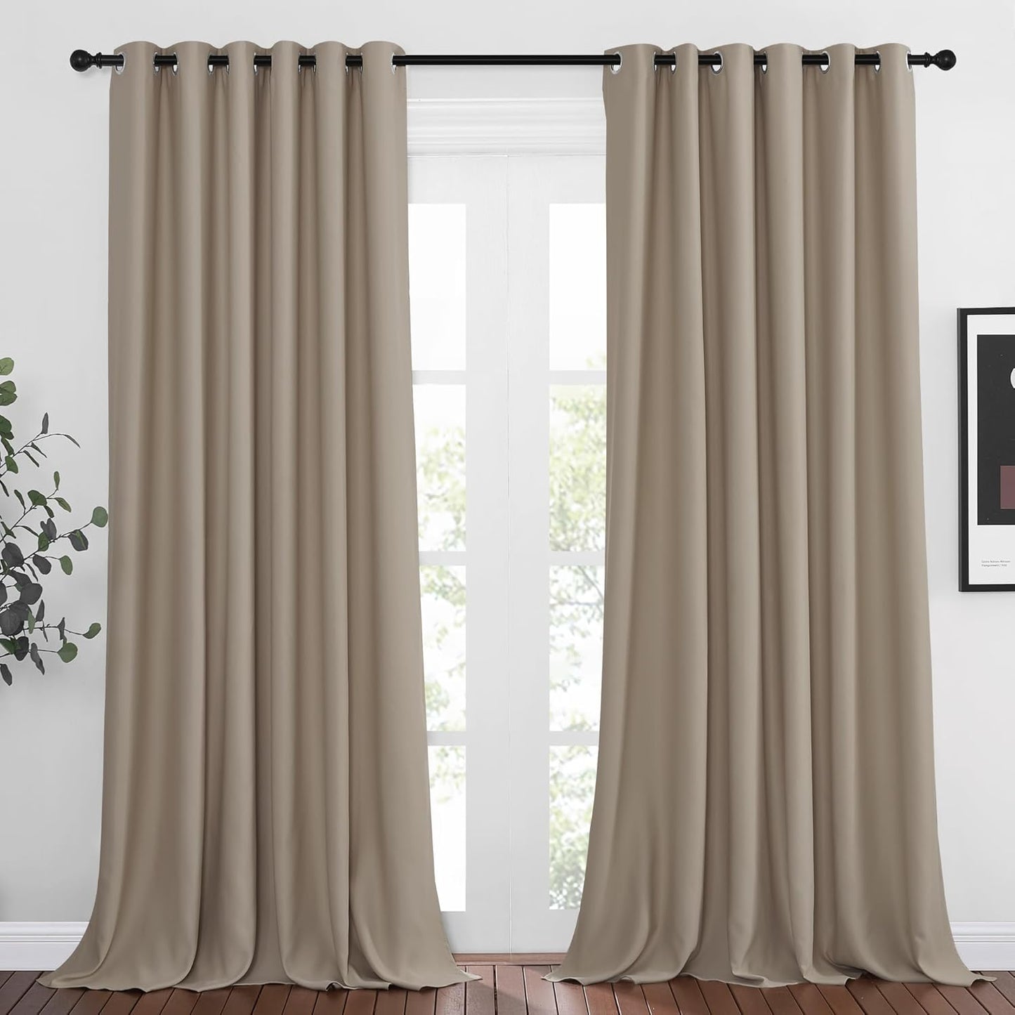 NICETOWN Room Darkening Curtain Panels - Home Fashion Ring Top Thermal Insulated Room Darkening Curtains for Bedroom/Living Room (2 Panels, 80" Wide by 95" Long, Taupe)