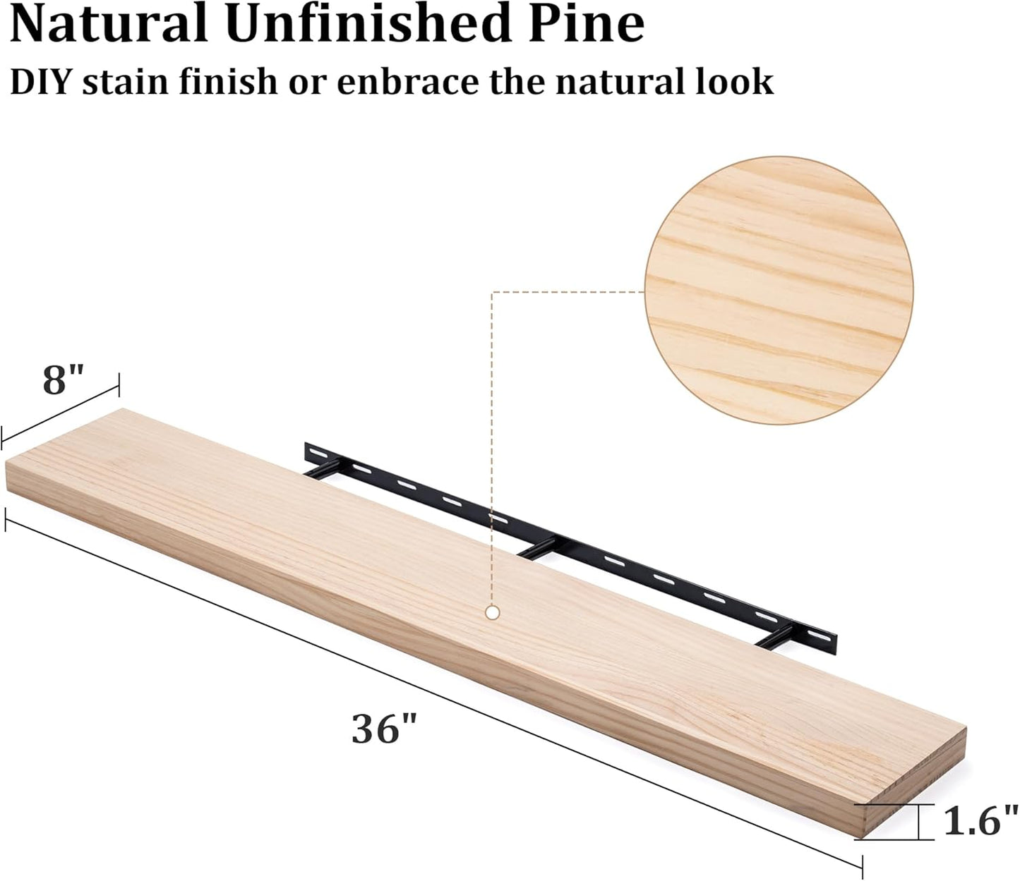 Rustic Wood Floating Shelves - 48" W x 8" D x 1.6" H, Fireplace Mantel & Wall Storage for Bathroom, Bedroom, Kitchen, Garage