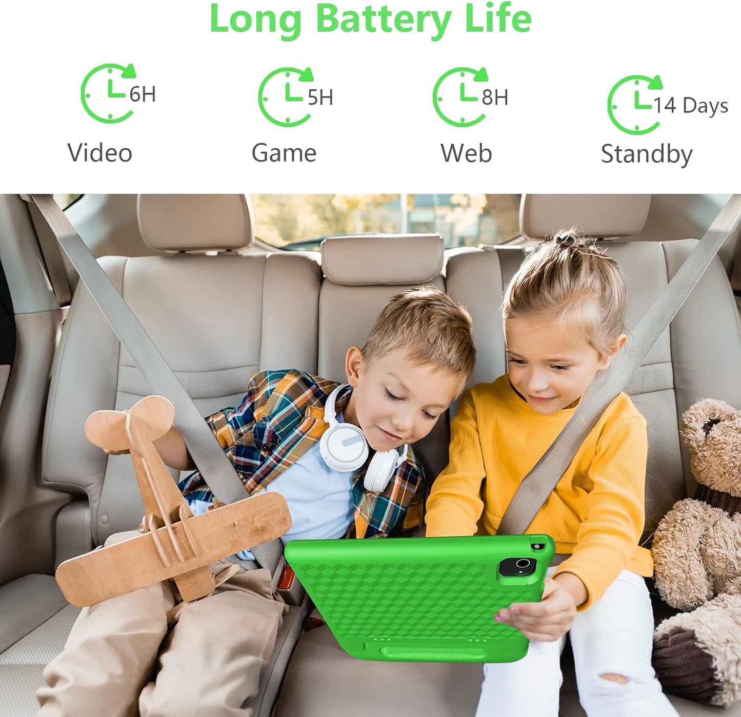 JREN Tablet for Kids｜10 Inch Kids Tablet Android 14｜Octa-core｜64GB｜WiFi ｜Bluetooth｜Parental Control｜Children Content｜Children Toddler Green