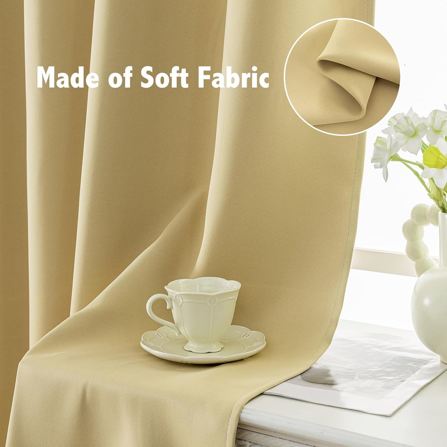 Anytime 100% Blackout Curtain Set, Thermal Insulated & Energy Efficiency Window Draperies for Guest Room, Full Shading Panels for Shift Worker and Light Sleepers（Beige, 2 Panels, 42W x 84L）