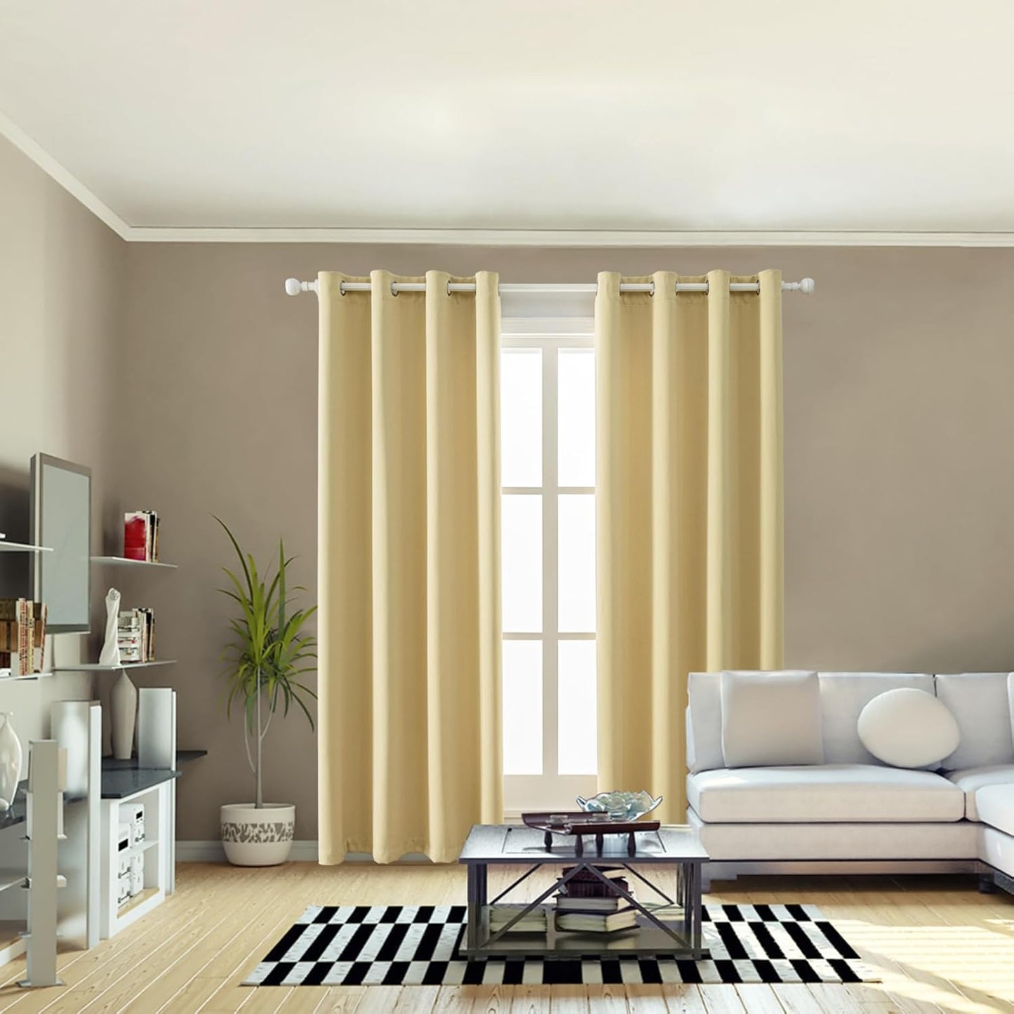Anytime 100% Blackout Curtain Set, Thermal Insulated & Energy Efficiency Window Draperies for Guest Room, Full Shading Panels for Shift Worker and Light Sleepers（Beige, 2 Panels, 52W x 84L）