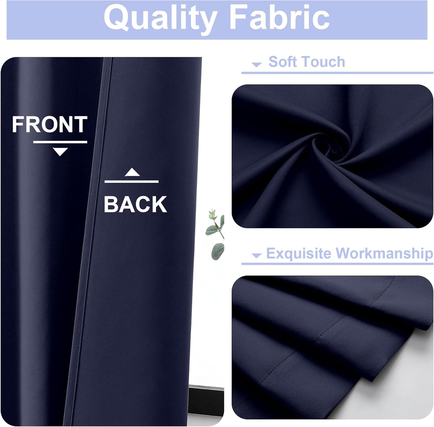 Simplebrand Ava Navy Blue Blackout Extra Long 10ft Curtains for Patio 120 Inches Long 2 Panels Set, Solid Thermal Insulated Energy Saving Rod Pocket Window Treatment Curtains Blackout Drapes, 50Wx120L
