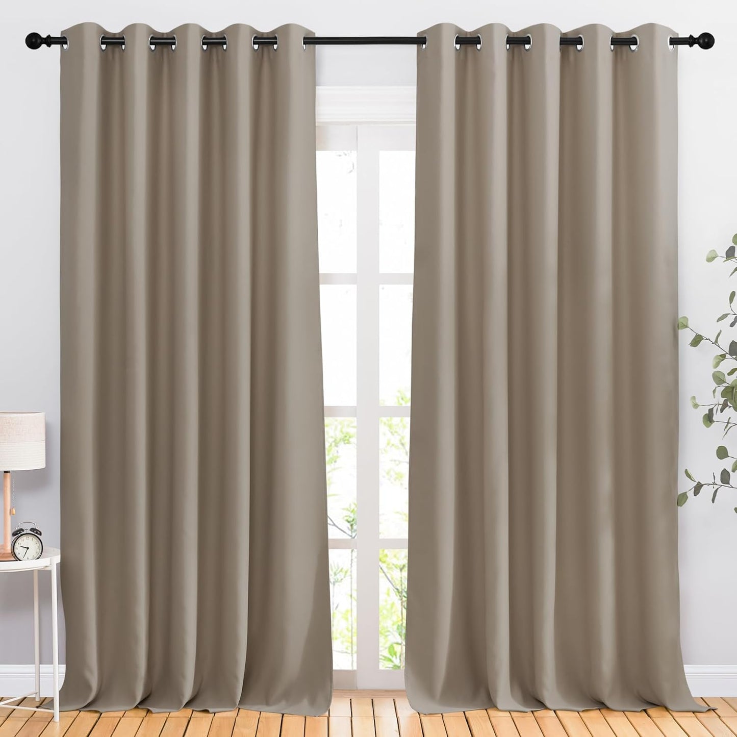 NICETOWN Blackout Taupe Curtains & Drapes 90 inches Long for Bedroom - Noise Reducing Thermal Insulated Grommet Room Darkening Window Treatments for Sliding Glass Door (2 Panels, 66 x 90 Inch)
