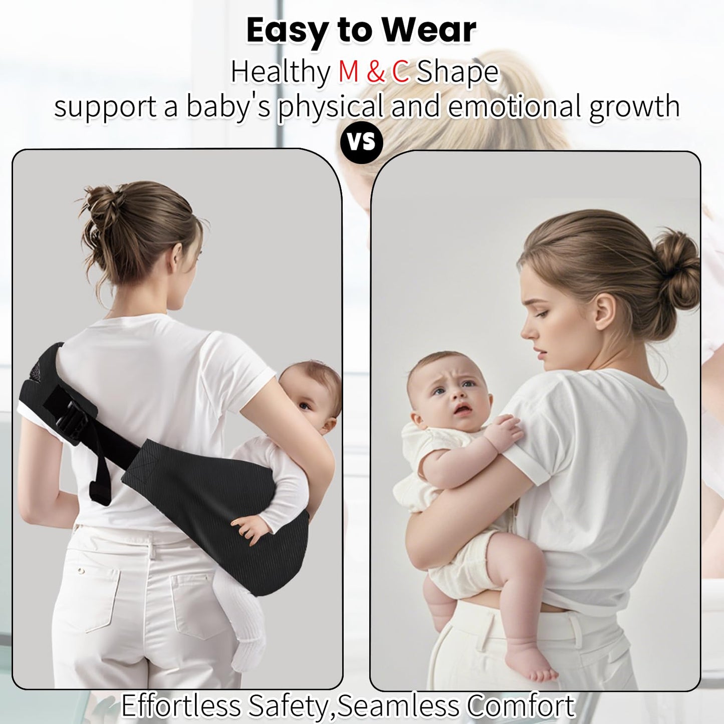 Baby Sling Carrier - Adjustable Baby Sling 2025 Upgraded Toddler Sling Comfortable Baby Wrap Carriers Ergonomic-Designed, Travel Friendly Carrying 10-45 Lbs(Black)