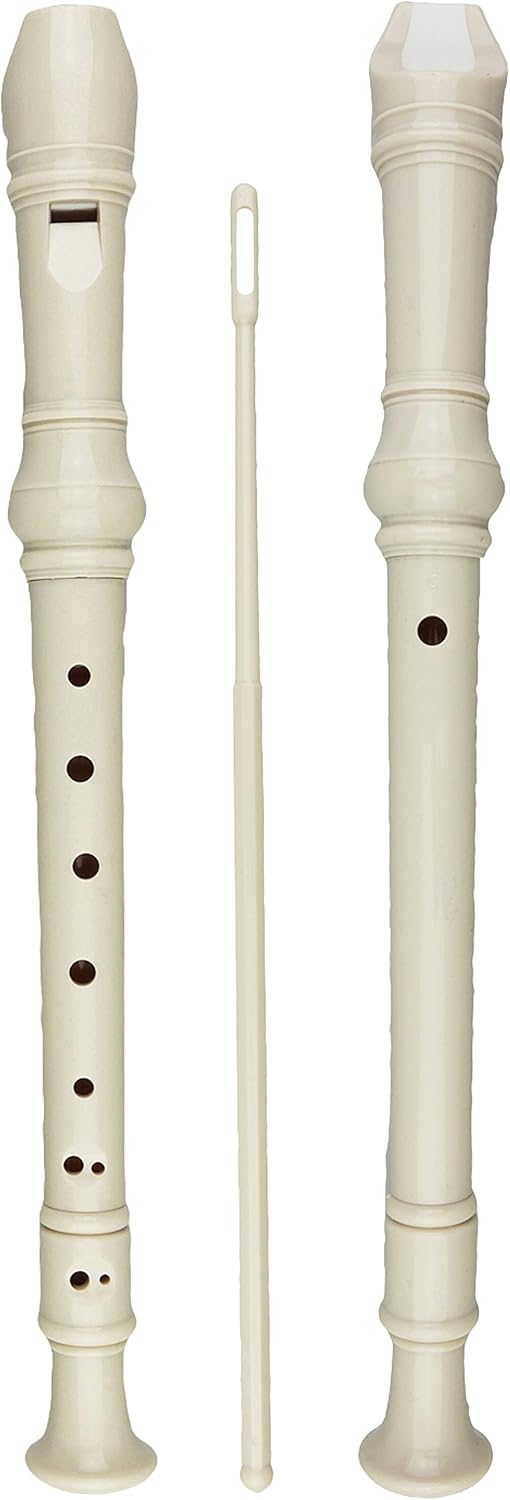 2 Pack German Style 8 Hole-3 Piece Descant Soprano Recorders with Cleaning Rod, Black Storage Bag, ABS Material (Ivory White)