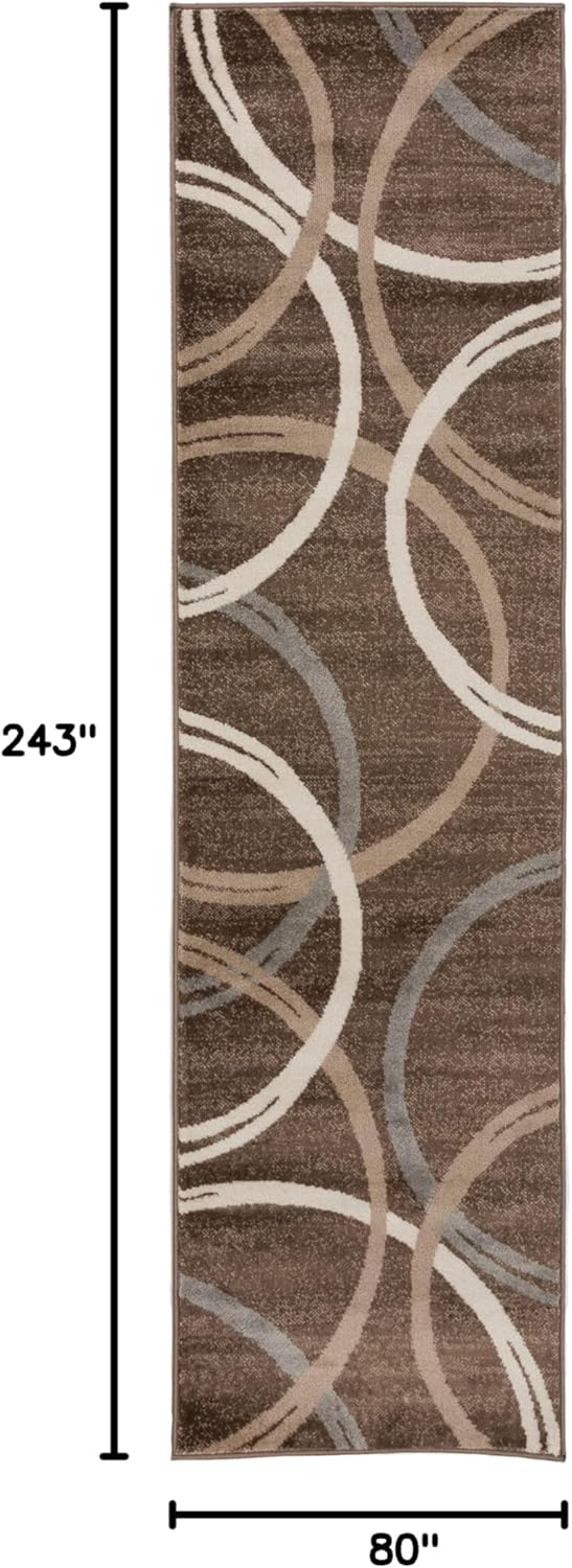 Rugshop Modern Wavy Circles Design Runner Rug 2'7" x 8' Brown