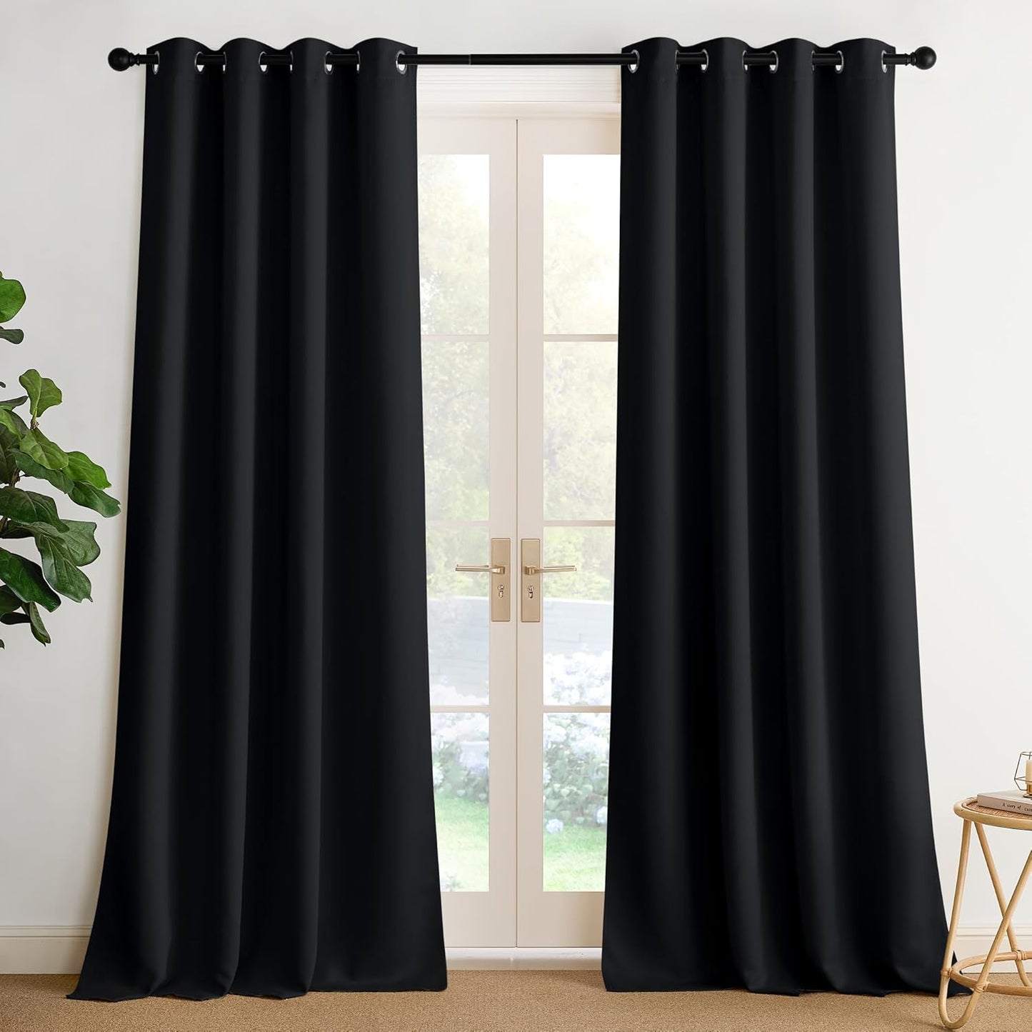 NICETOWN Black Blackout Light Blocking Thermal Grommet Curtains, 90 Inch Long Light Blinds Privacy Shades for Bedroom, Living Room, Laundry, Patio, Boys Room - Lightweight, 2 Panels, W52 x L90