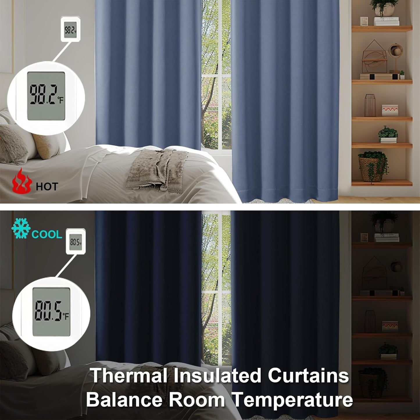 Simplebrand Ava Denim Blue Blackout Curtains for Bedroom 72 Inch Length 2 Panels, Privacy Thermal Insulated Rod Pocket Door Window Curtains for Patio French Door Front Door, W40 x L72 Inch, Denim Blue