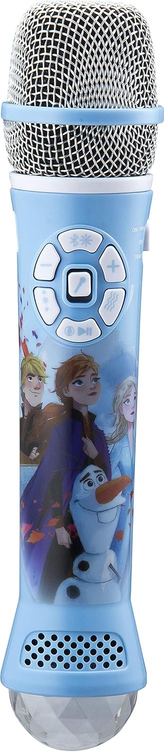 eKids Disney Frozen 2 Bluetooth Karaoke Microphone with LED Disco Party Lights, Portable Speaker Compatible with Siri Google Assistant, for Fans of Frozen Toys and Gifts