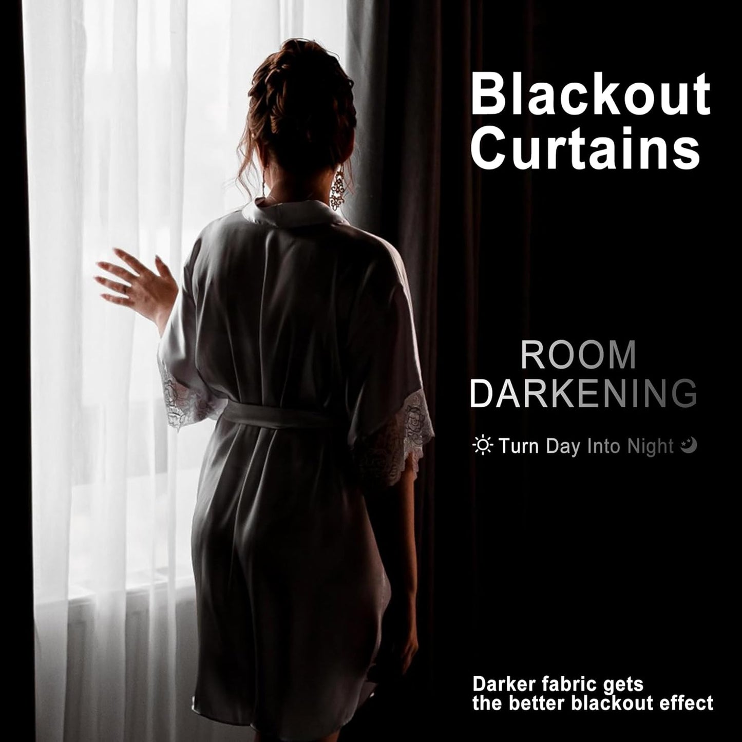 XWZO Blackout Curtains for Bedroom 63 inch Length Room Darkening Thermal Insulated Rod Pocket Curtains for Living Room with Tiebacks,Black,W42 x L63,Set of 2