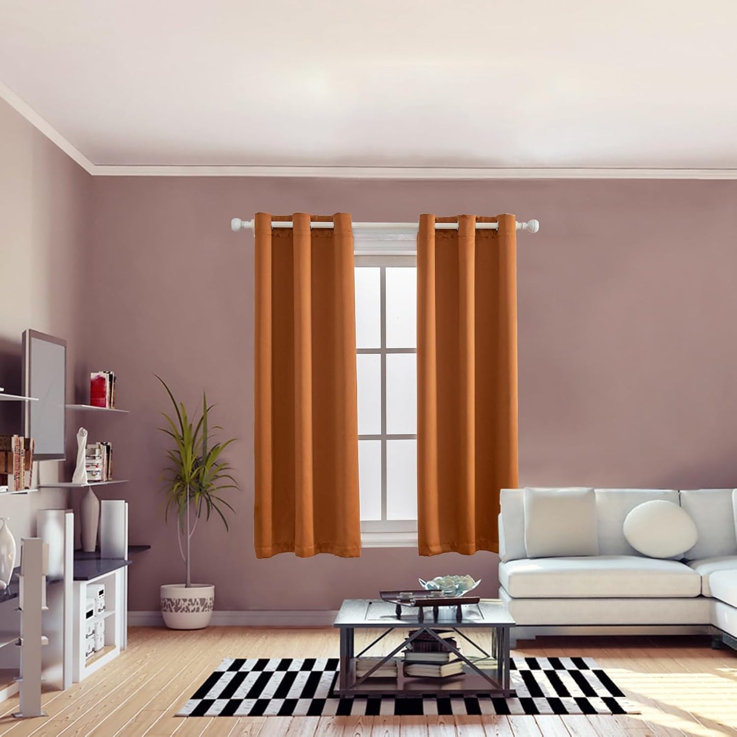Anytime 100% Blackout Curtain Set, Thermal Insulated & Energy Efficiency Window Draperies for Guest Room, Full Shading Panels for Shift Worker and Light Sleepers（Orange, 2 Panels, 37W x 63L）