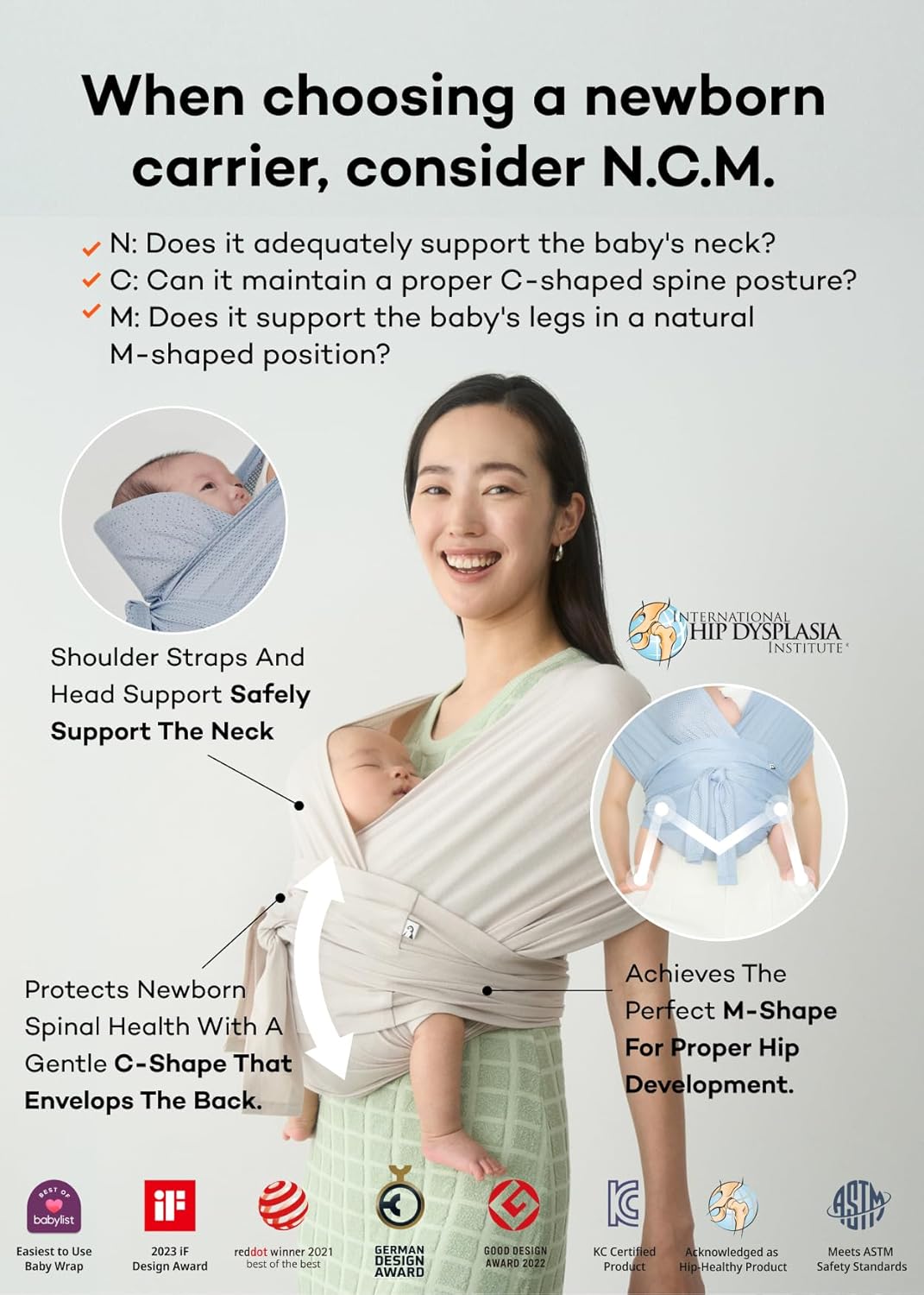 Konny Baby Carrier Flex SoftBreeze with Head Support - Adjustable, Easy to Wear Baby Wrap Sling, Perfect for Newborn Babies Essentials up to 44 lbs (M-4XL) - Mocha