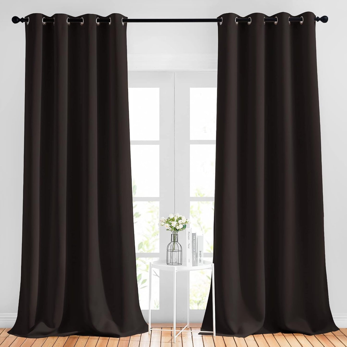 NICETOWN Blackout Curtains Panels for Window - Home Fashion Machine Washable Ring Top Thermal Insulated Solid Blackout Draperies for Kid's Room (2 Panels, 52 inches W x 95 inches, Toffee Brown)