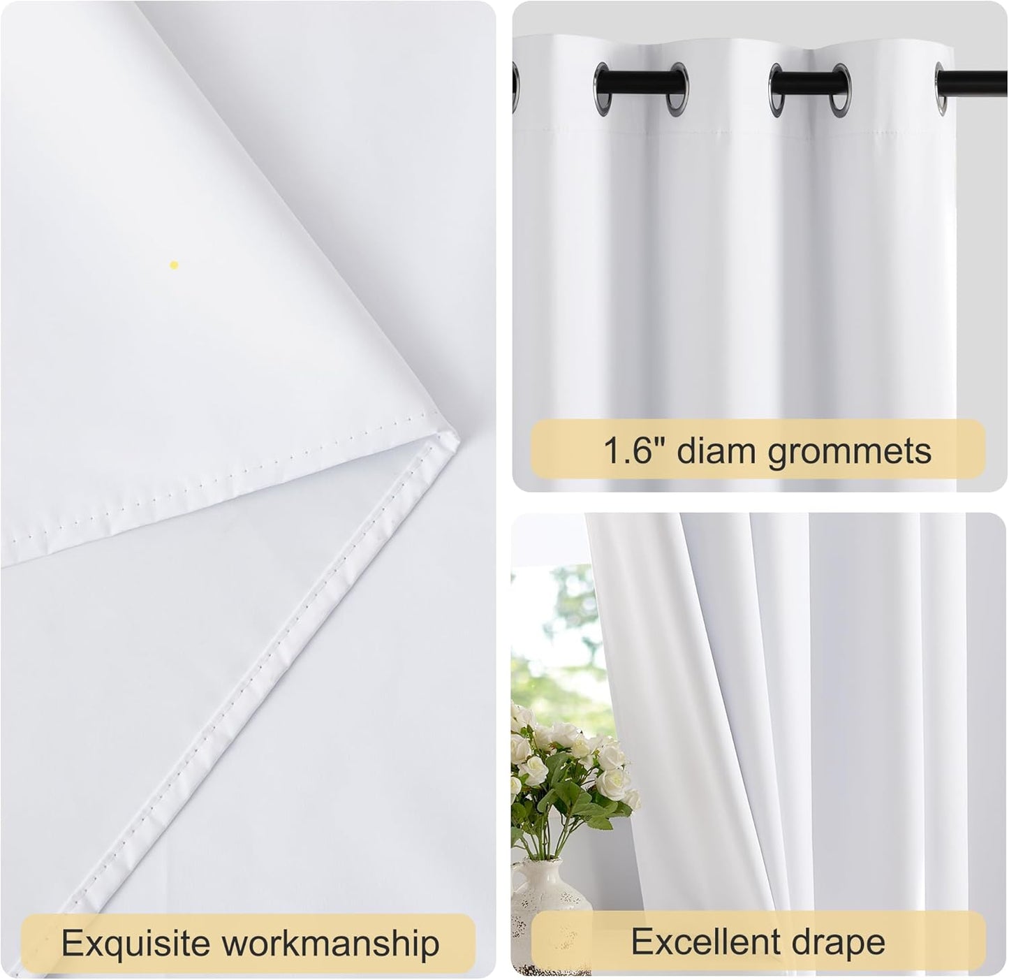 NICETOWN Cafe Curtains 100% Blackout Window Treatments, Grommet Thermal Drapes Heat Blocking Sound Reducing Curtains for Bathroom/Bedroom, White, W52 x L45, 2 Panels