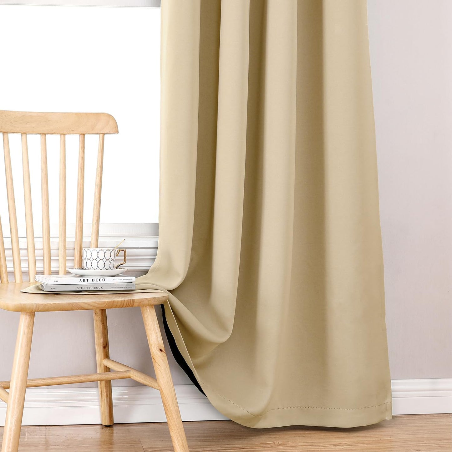 ChrisDowa 100% Blackout Curtains for Bedroom with Black Liner, 2 Thick Layers Total Blackout Thermal Insulated Grommet Small Window Curtains 2 Panels Set (Beige, 42 x 54 Inch)