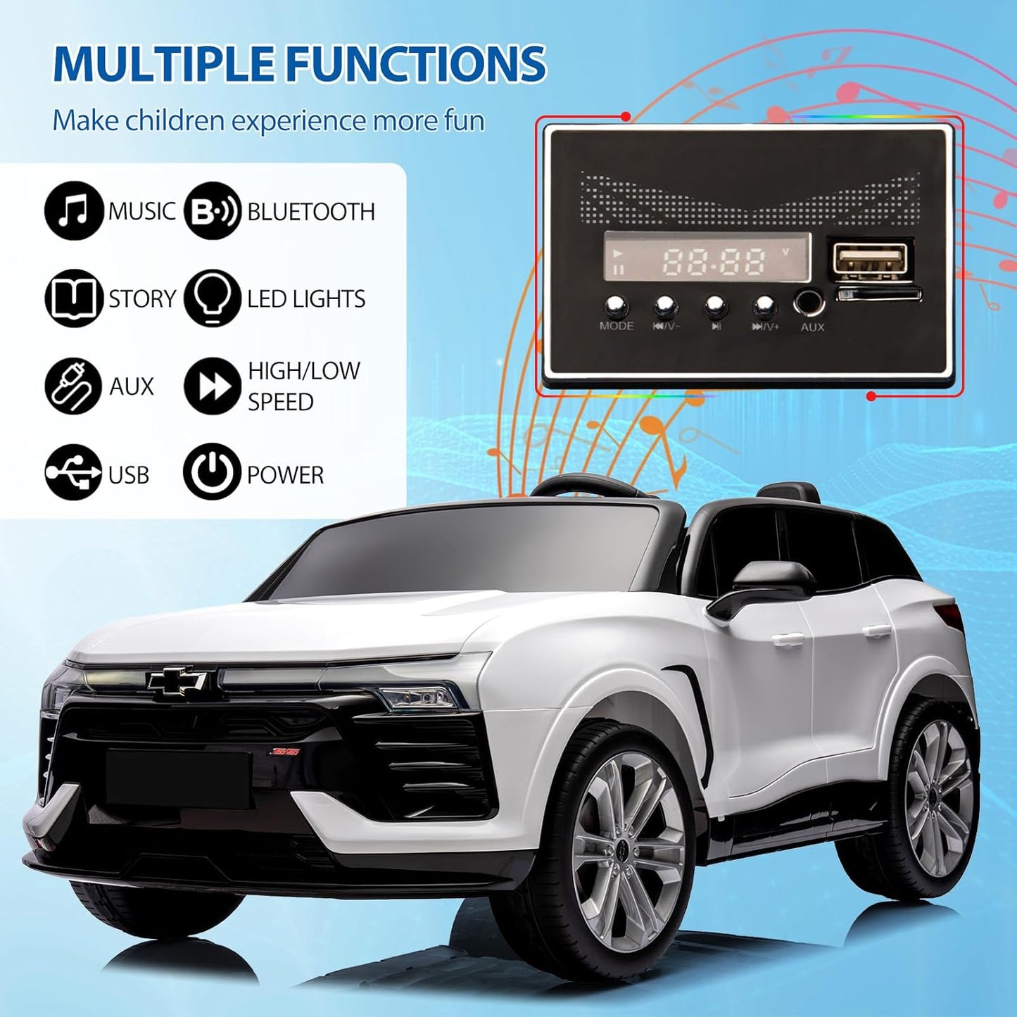 Jojoka Baby Car 24V 2-Seater SUV Licensed Chevrolet Blazer Ride On Toy w/Parent Remote Control,4xSpring Suspension, Wireless Music, Electric Vehicle Car for Kids Ages 3-8,White