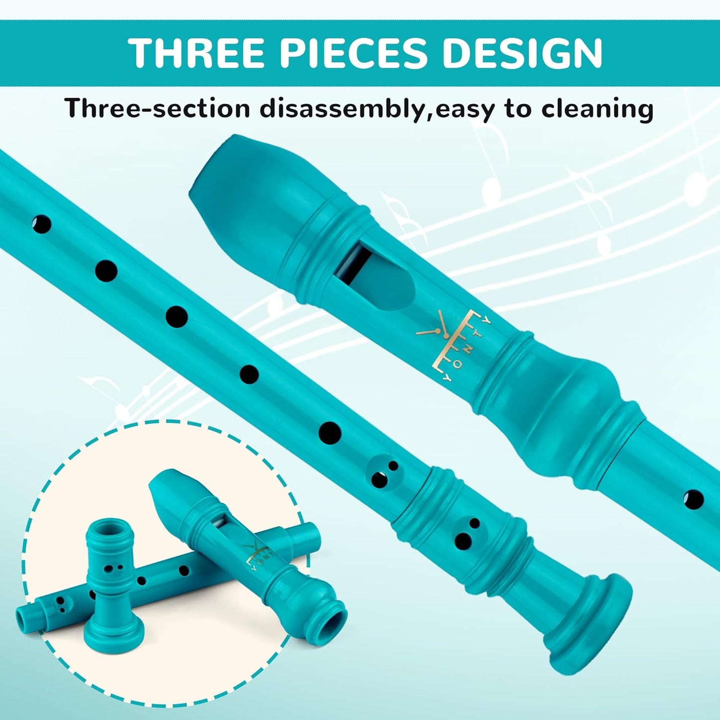 Soprano Recorder 8-Hole Instrument for Beginners Kids Students, Baroque Style C Key Flute with Cleaning Rod & acking Bag for Education & Entertainment-Turquoise