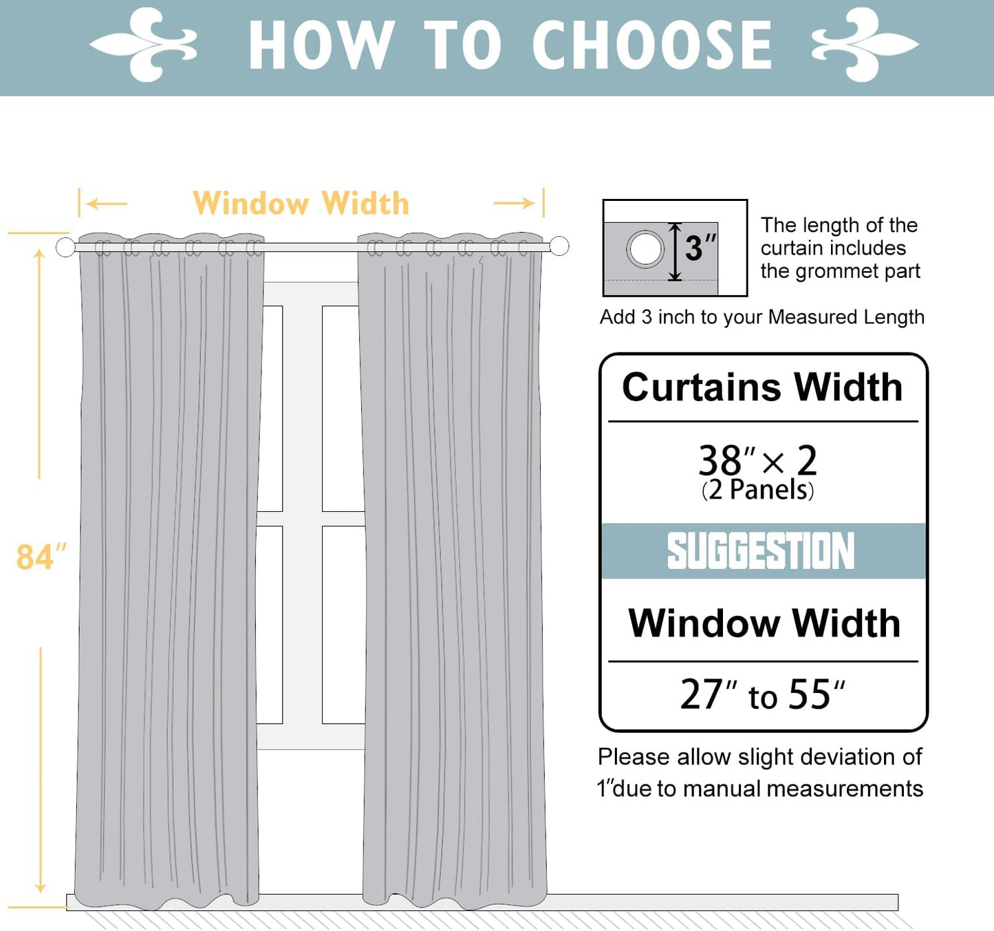 ChrisDowa 100% Blackout Curtains 84 inch Long for Bedroom with Black Liner, 2 Thick Layers Total Blackout Thermal Insulated Grommet Window Curtains 2 Panels Set (Greyish White, 38 x 84 Inch)