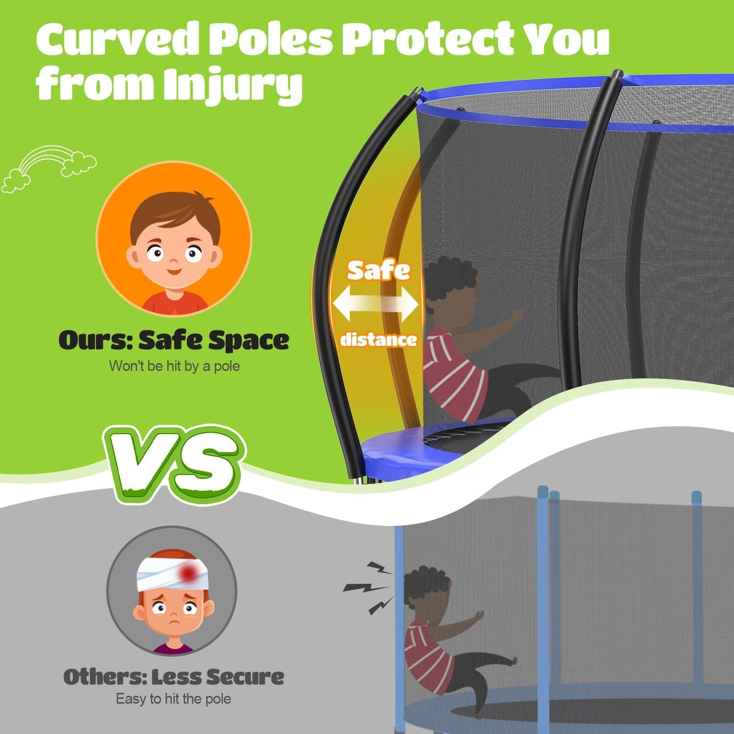 ORCC Trampolines CPSIA Approved 450LBS Weight Capacity 16 15 14 12 10 FT with Safety Enclosure Net Recreational Trampoline for Kids Family Outdoor Backyard
