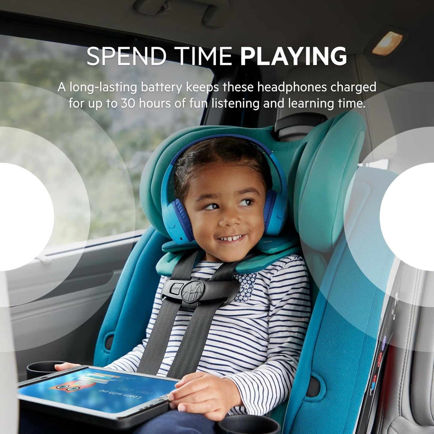 Belkin SoundForm Mini - Wireless Bluetooth Kids Headphones, 30H Battery, 85dB Safe Volume Limit, Built-in Microphone - Toddler On-Ear Earphones for iPhone, iPad - Ideal for School - Blue w/ Case