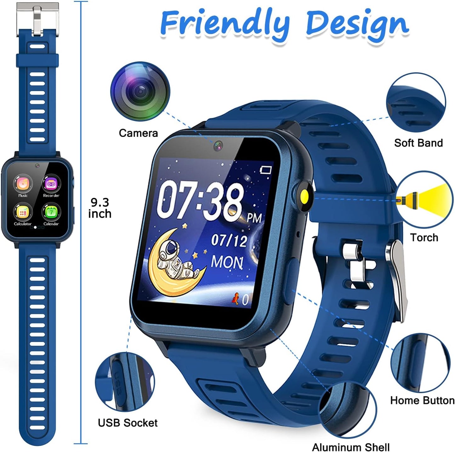 Kids Smart Game Watch with 24 Games HD Touch Screen Video Camera Music Player Pedometer Flashlight Alarm Clock 12/24 hr, Gifts for 5-12 Year Olds Boys