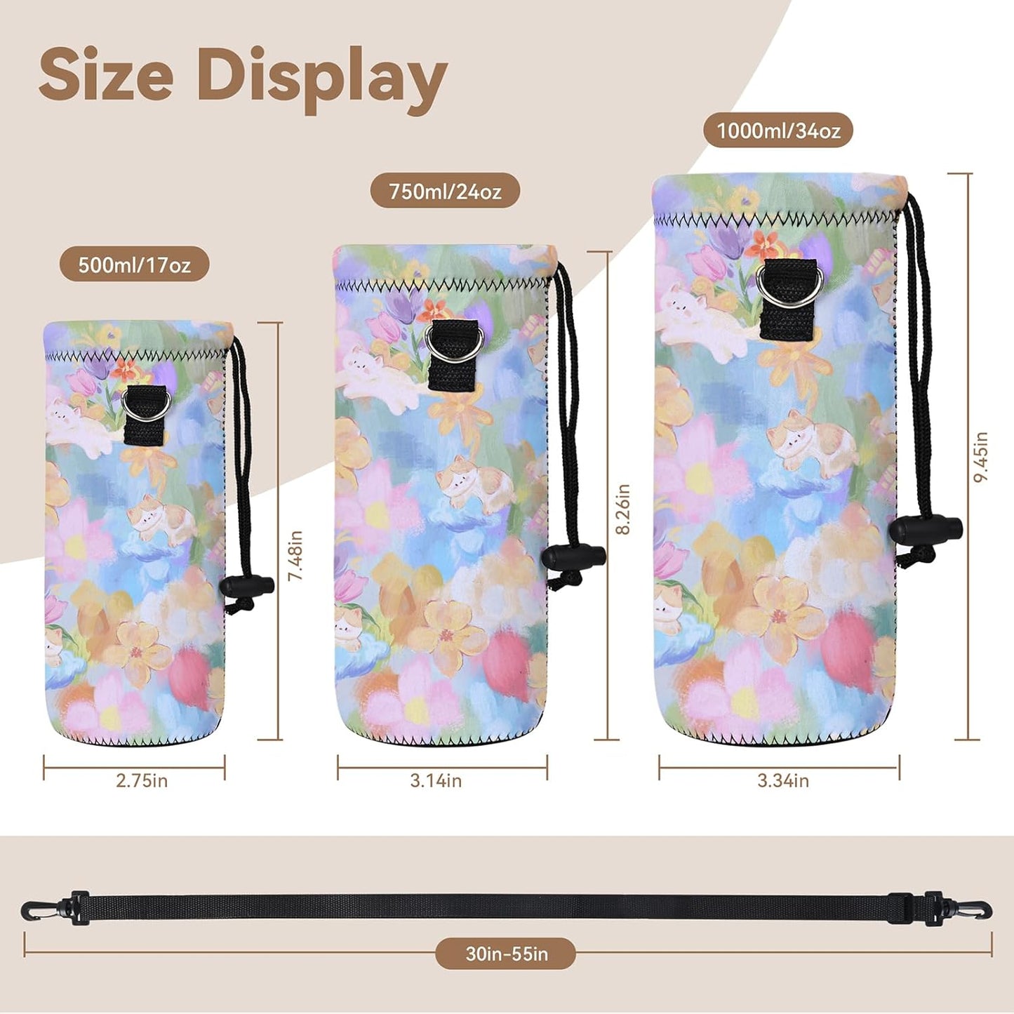 AUPET Water Bottle Bag Carrier,24oz/32oz Insulated Neoprene bottle Sling Holder Case Pouch Cover for 1000ML/750ML Bottles with Shoulder Strap for walking