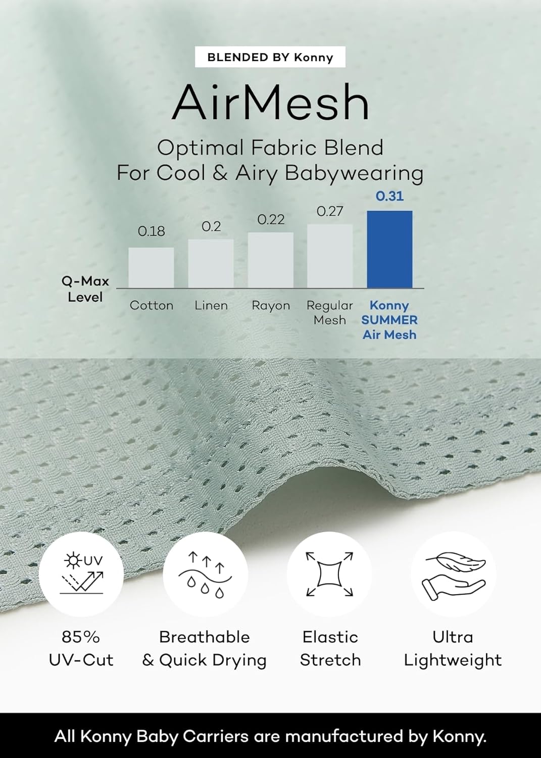 Konny Baby Carrier Flex AirMesh with Head Support- Adjustable, Easy to Wear Baby Wrap Sling, Perfect for Newborn Babies Essentials up to 44 lbs (XS-XL) - Cream