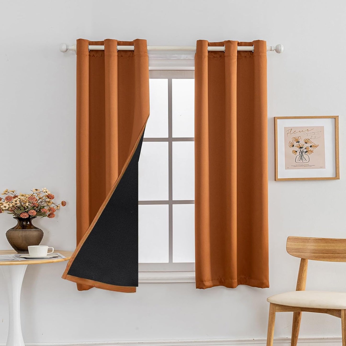 Anytime 100% Blackout Curtain Set, Thermal Insulated & Energy Efficiency Window Draperies for Guest Room, Full Shading Panels for Shift Worker and Light Sleepers（Orange, 2 Panels, 42W x 63L）