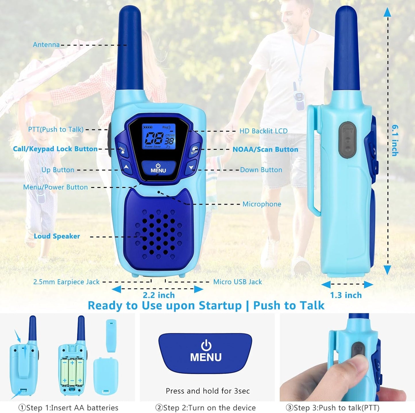 Walkie Talkies for Kids Rechargeable 4 Pack Walkie-Talkies Long Range 4 Miles NOAA FRS 2 Way Radio for Adults Camping Skiing Cruise, Family Adventure Toys for 3-12 Year Old Boys Girls Toddlers