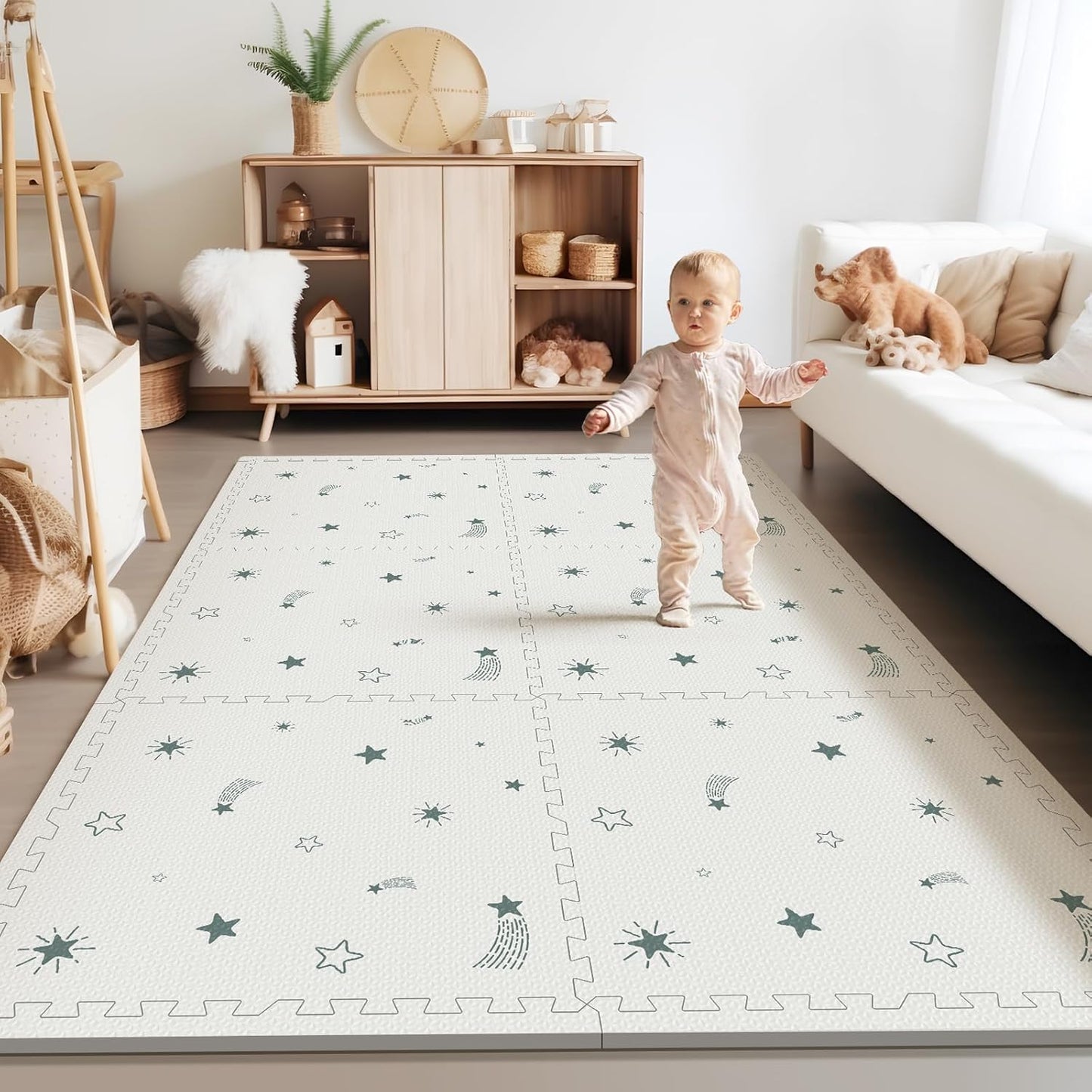 Baby Foam Play Mat, PIGLOG 72x48 Baby Crawling Mat, Floor Mats for Kids for Infants with Interlocking Floor Tiles, Toddler Playmats for Indoor and Outdoor, Easy to Clean Playroom Mats, Meteor Shower