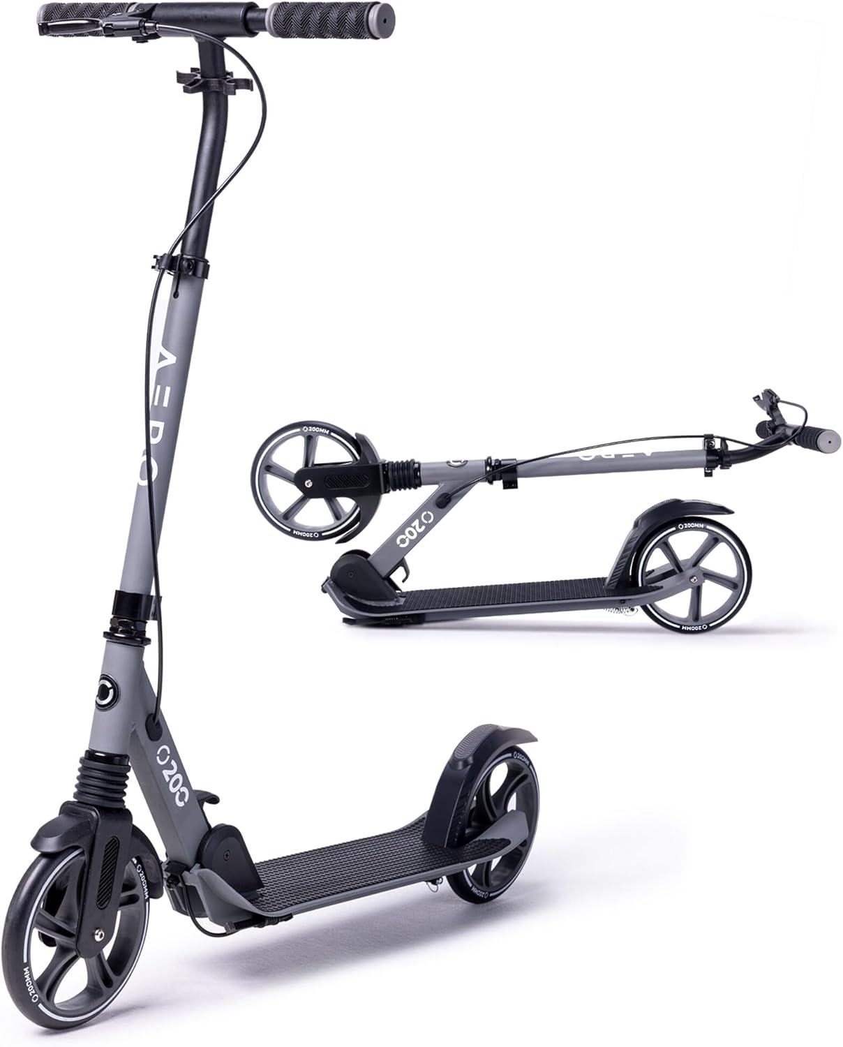 Aero Big Wheels Kick Scooter for Kids 6+, Teens & Adults | Light Up Wheels, Hand Brake, Rubber Deck Mat & Shock Absorption | Foldable & Height Adjustable