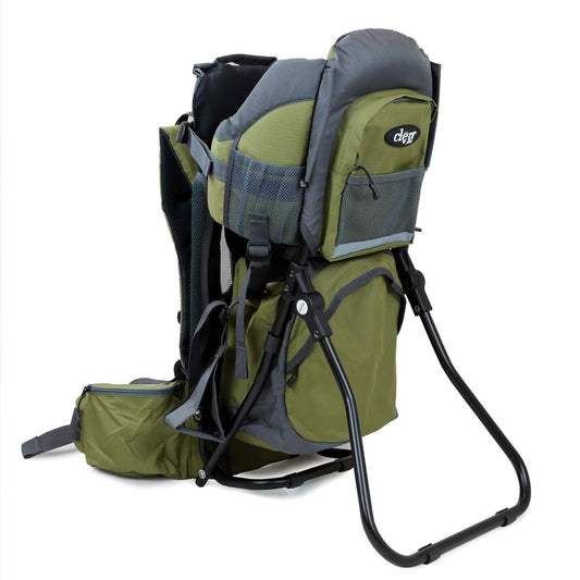 ClevrPlus Canyonero Camping Baby Backpack Hiking Kid Toddler Child Carrier with Stand and Sun Shade Visor, Army Green
