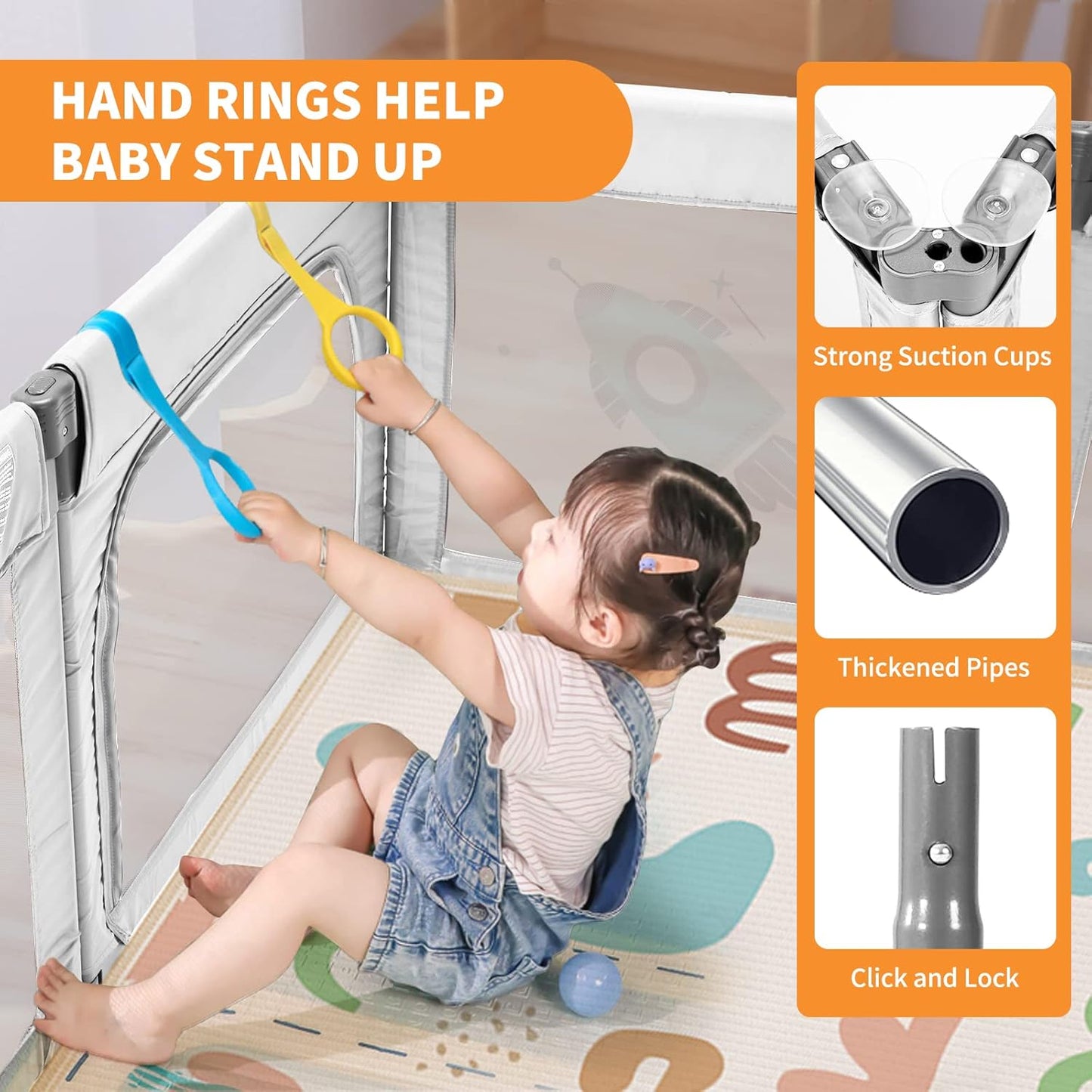 Foldable Baby Playpen, Shape & Size Adjustable Playpen for Toddler, 79x71 Large Play Pens Safety Mesh Foldable Playard for Babies, Portable Baby Fence Play Area Kids Play Pen, Grey